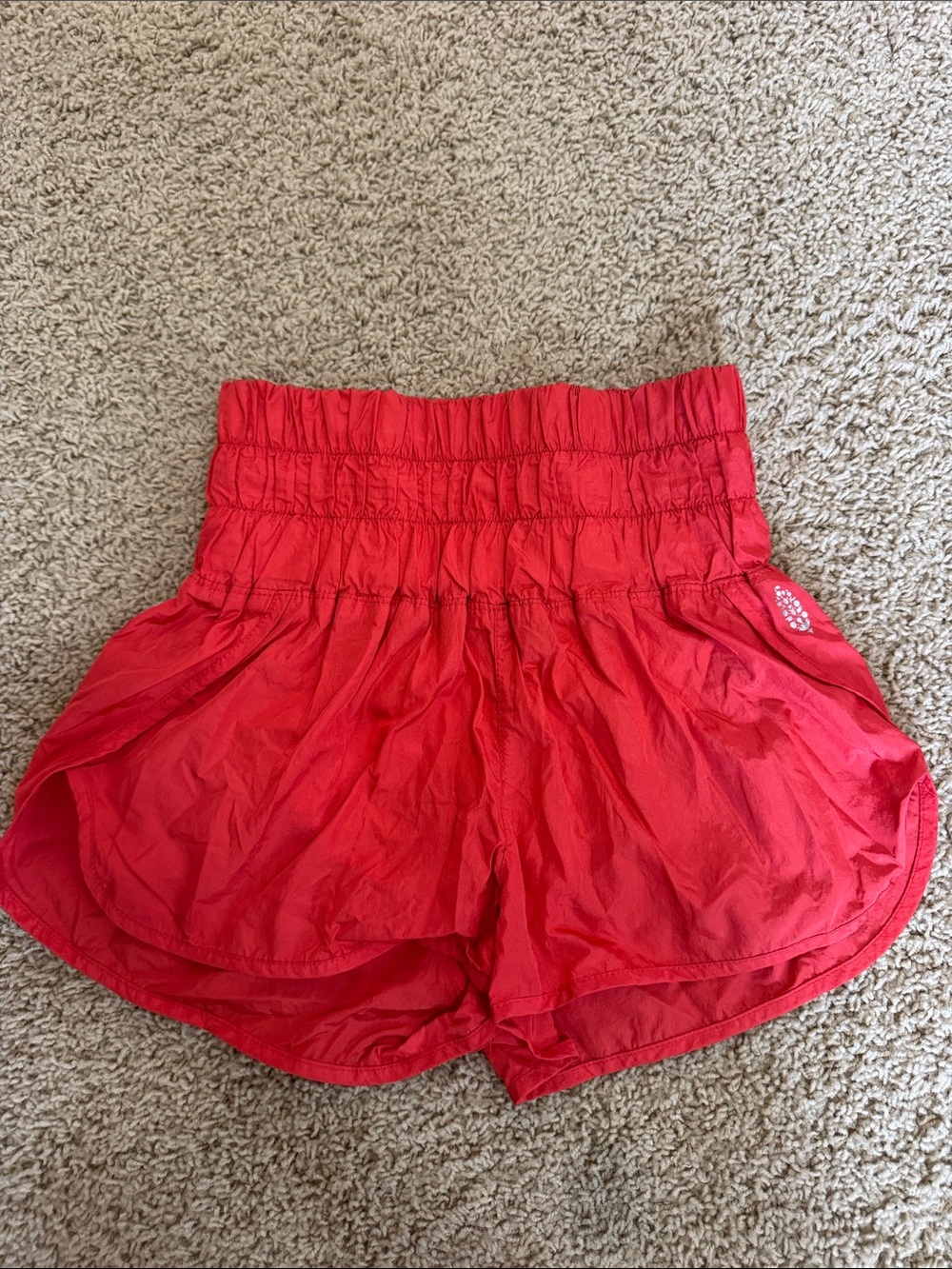 FP Movement by Free People Bright Red High-Waist Smocked Athletic Shorts